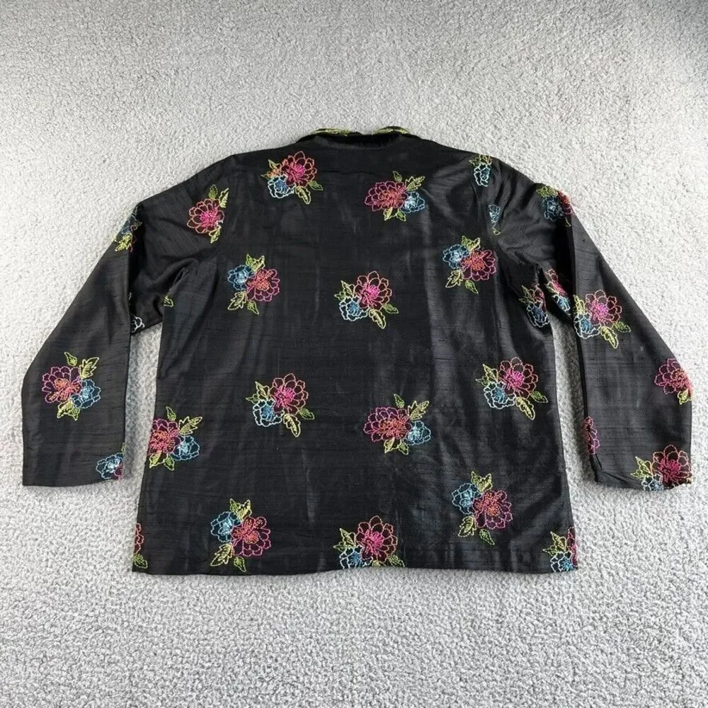 Vintage Laura Ashley Jacket Womens Large Blazer Silk Floral Embroidered Boho‎